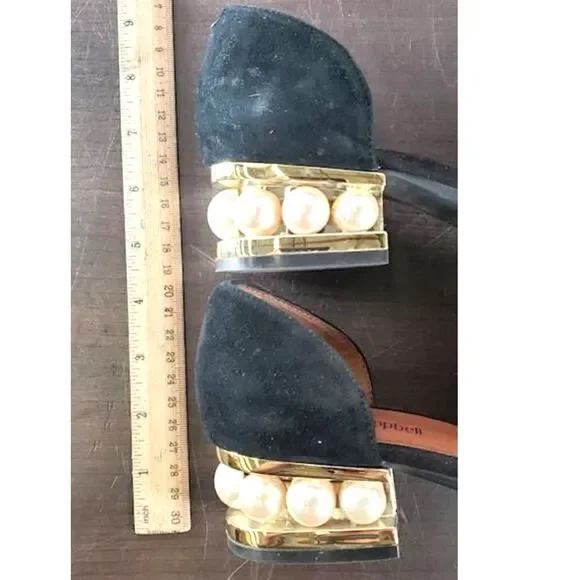 Jeffrey Campbell Civil Studded Loafer In Black Suede with Gold Hardware & Pearls - Picture 6 of 9